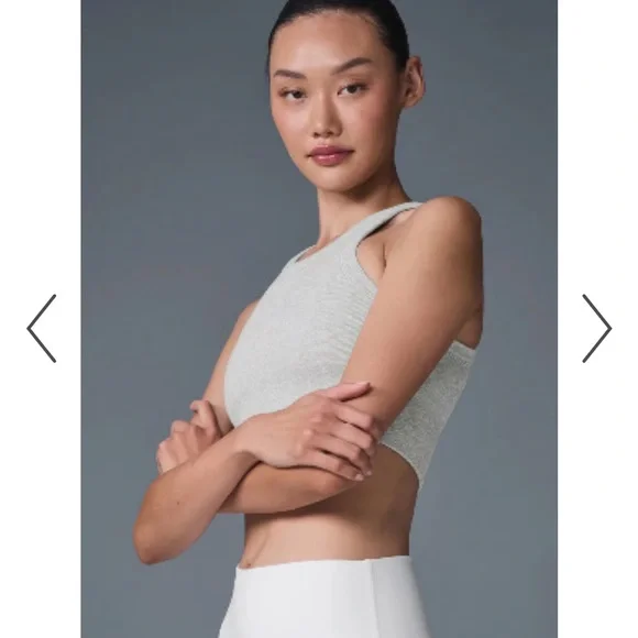 Alo Seemless Delight High Neck Bra Tank - Grey Small - Picture 3 of 7